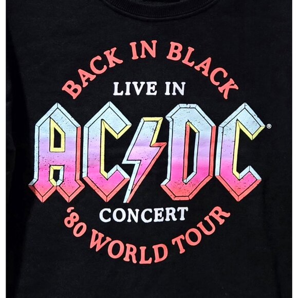 AC/DC Back in Black Slightly Cropped Black Fleece Sweatshirt -- Girl Large 10/12 - Picture 2 of 7
